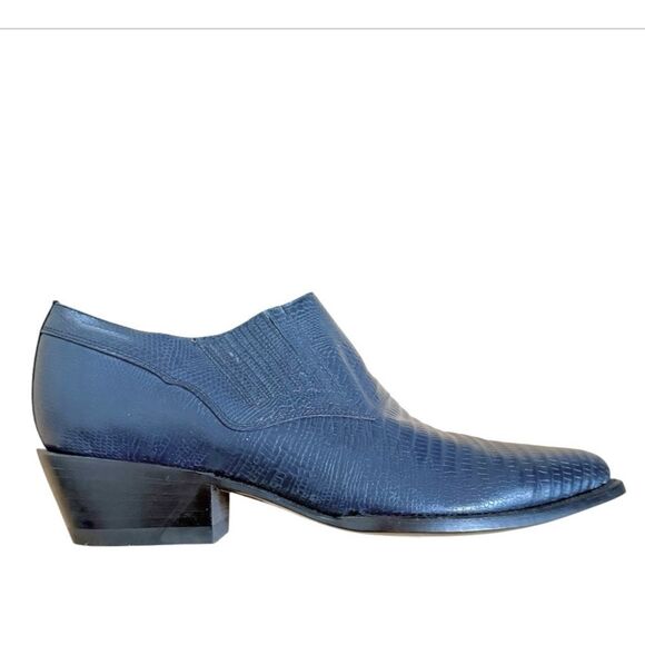 Mezcalero Mexico Made Embossed Leather Western Leather Booties in Blue 10EE main image 12